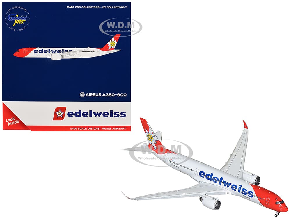 Airbus A350-900 Commercial Aircraft with Flaps Down Configuration "Edelweiss Air" (HB-IHC) White with Red Tail 1/400 Diecast Model Airplane by Gemini