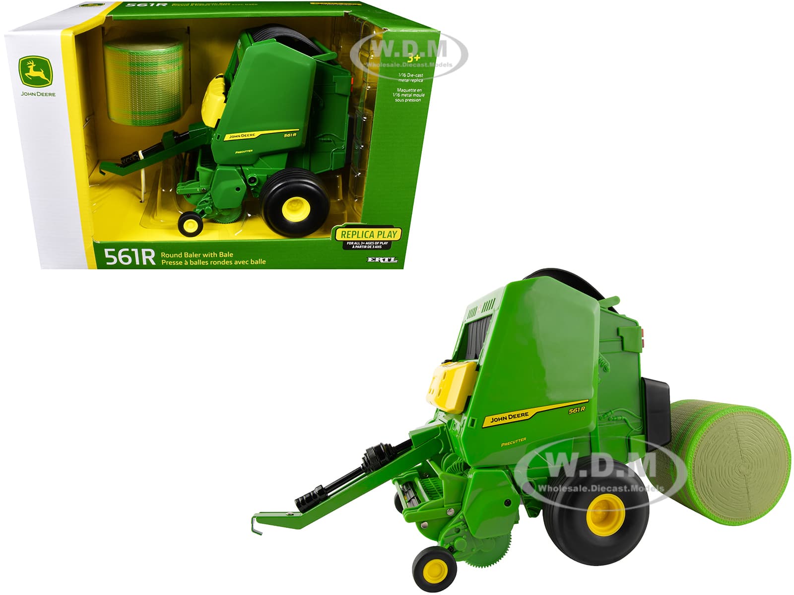 John Deere 561R Round Baler Green with Bale "Replica Play" Series 1/16 Diecast Model by ERTL TOMY