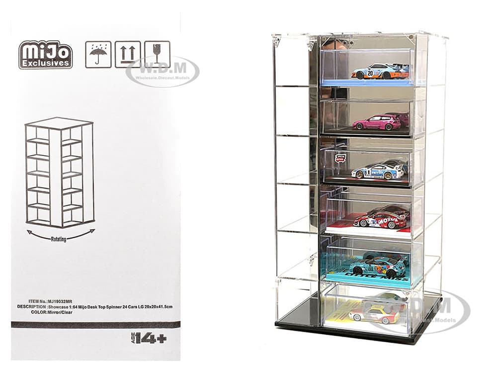 Showcase Large 24 Car Display Desktop Spinner with Mirror Back "Mijo Exclusives" for 1/64 Scale Models