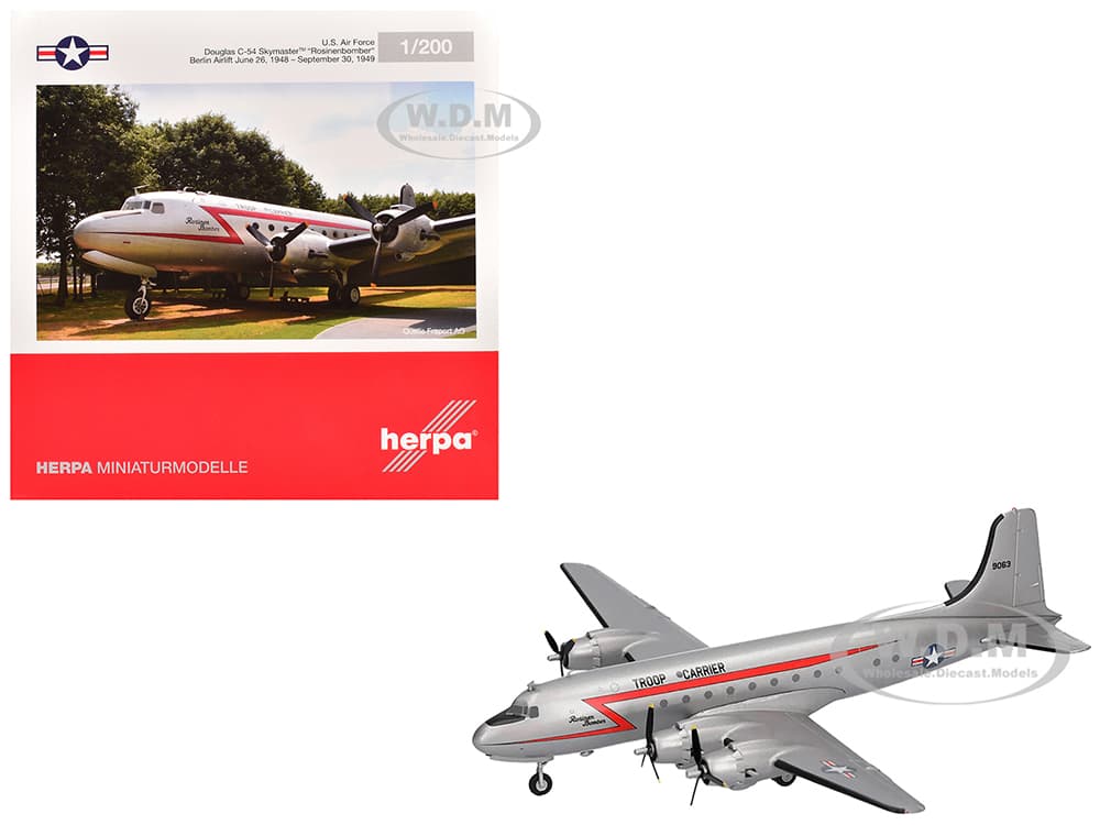 Douglas C-54 Skymaster Transport Aircraft "Rosinenbomber" (44-9063) United States Air Force 1/200 Diecast Model Airplane by Herpa