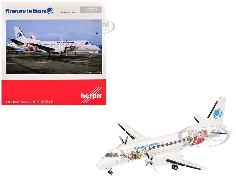 Saab 340 Commercial Aircraft "Finnaviation - Santa Livery" (OH-FAH) White with Graphics 1/200 Diecast Model Airplane by Herpa