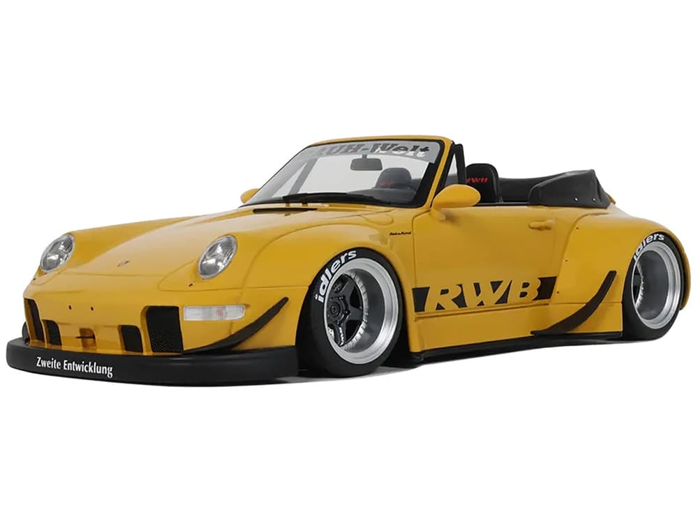 2023 Porsche 911 RWB Body Kit Yellow with Black Stripes 1/18 Model Car by GT Spirit