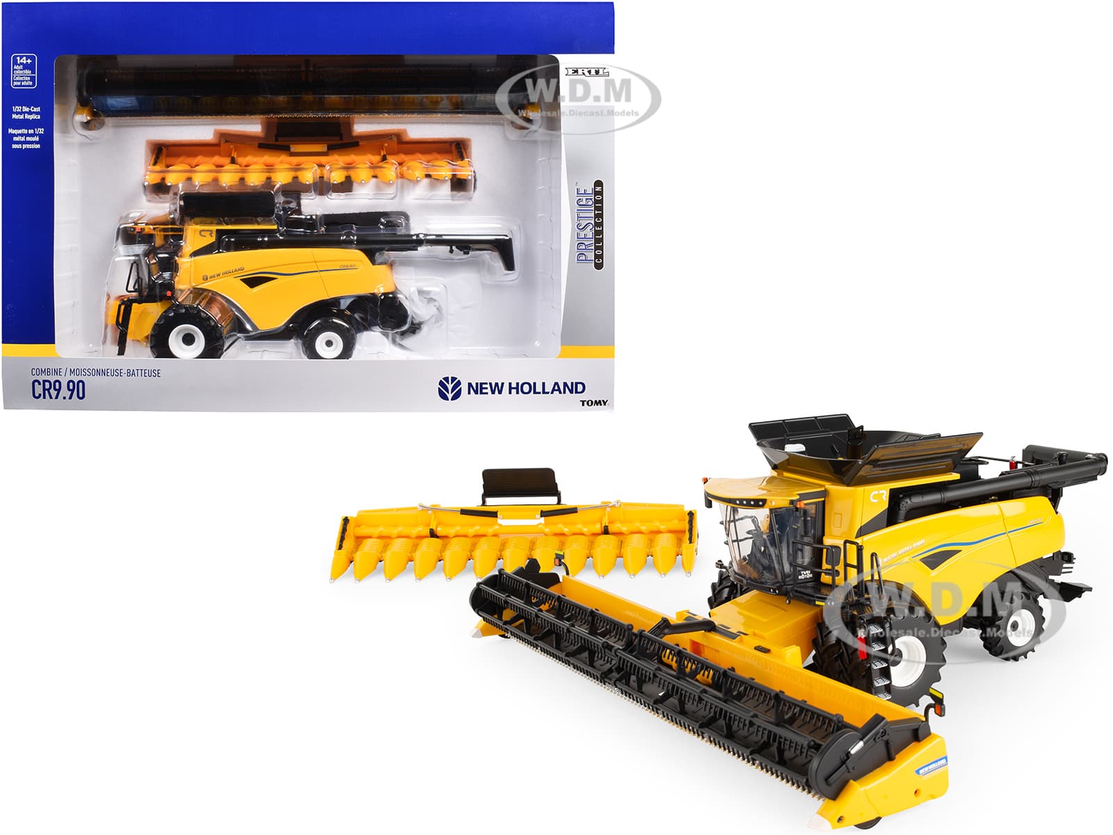 New Holland CR9.90 Combine Yellow with Corn Head and Draper Head "Prestige Collection" 1/32 Diecast Model by ERTL TOMY