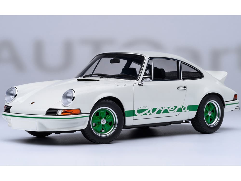 Porsche 911 Carrera 2.7 RS Grand Prix White with Green Stripes and Wheels 1/18 Model Car by Autoart