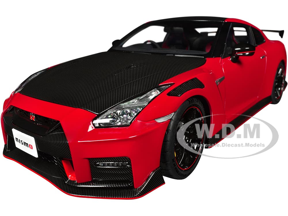 2022 Nissan GT-R (R35) Nismo Special Edition RHD (Right Hand Drive) Vibrant Red with Carbon Hood and Top 1/18 Model Car by Autoart