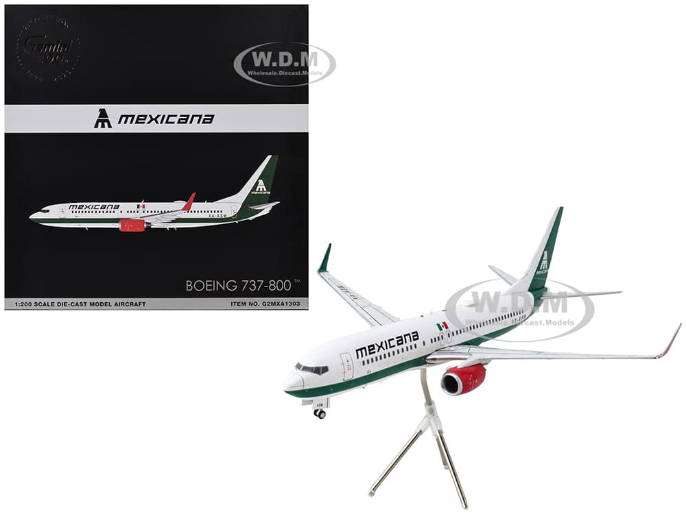 Boeing 737-800 Commercial Aircraft "Mexicana" (XA-ASM) White with Green Stripes "Gemini 200" Series 1/200 Diecast Model Airplane by GeminiJets