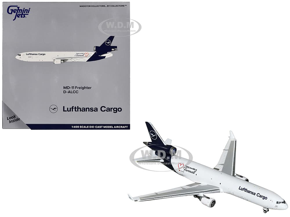 McDonnell Douglas MD-11F Commercial Aircraft "Lufthansa Cargo - Farewell to MD-11" (D-ALCC) White with Dark Blue 1/400 Diecast Model Airplane by Gemi