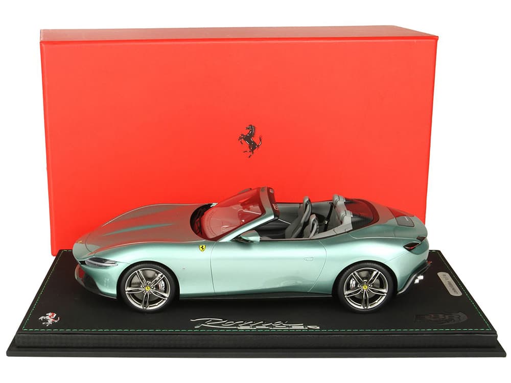 Ferrari Roma Spider (Open Roof) Tevere Green Metallic with DISPLAY CASE Limited Edition to 30 pieces Worldwide 1/18 Model Car by BBR