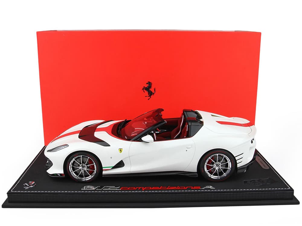 Ferrari 812 Competizione Aperta Bianco Italia Matt White with Red Stripe and Red Interior with DISPLAY CASE Limited Edition to 70 pieces Worldwide 1/