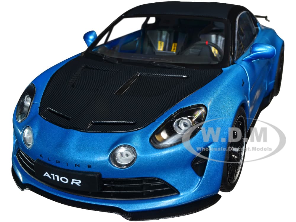 2023 Alpine A100 Radicale Blue Metallic with Carbon Hood and Top 1/18 Diecast Model Car by Solido