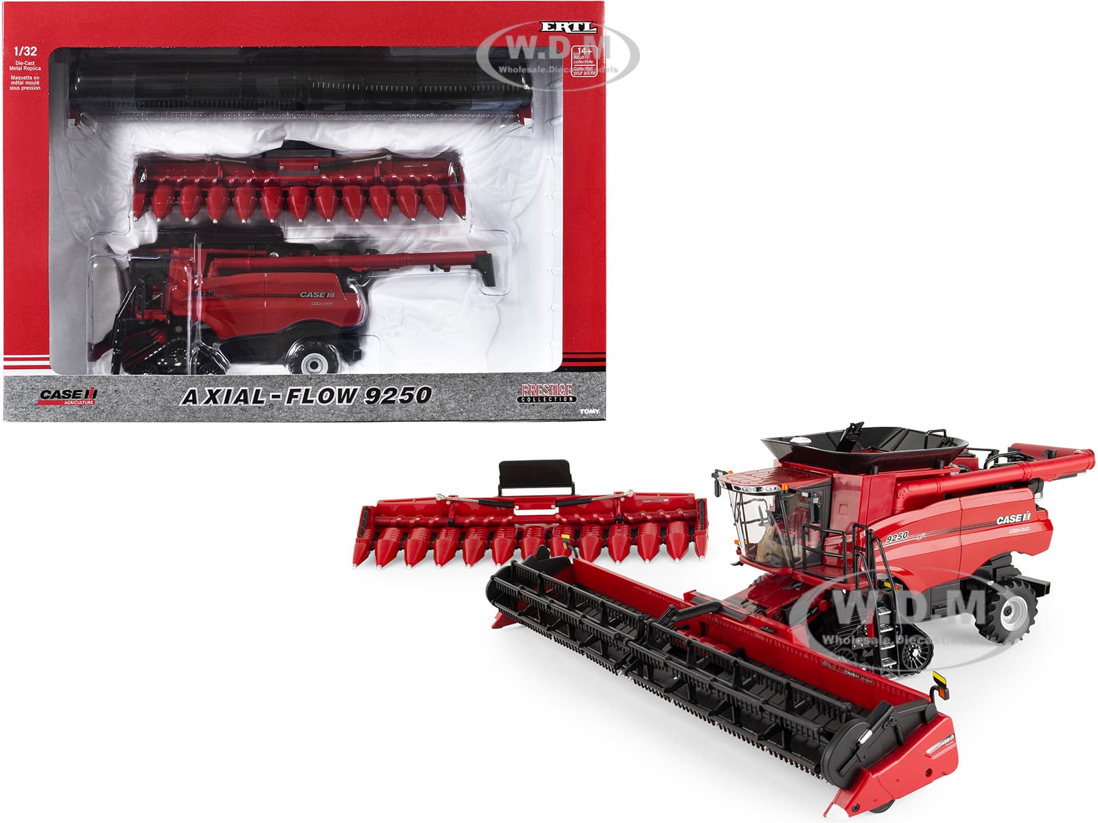 Case IH Axial Flow 9250 Combine Red with Corn Head and Draper Head "Case IH Agriculture" Series "Prestige Collection" 1/32 Diecast Model by ERTL TOMY