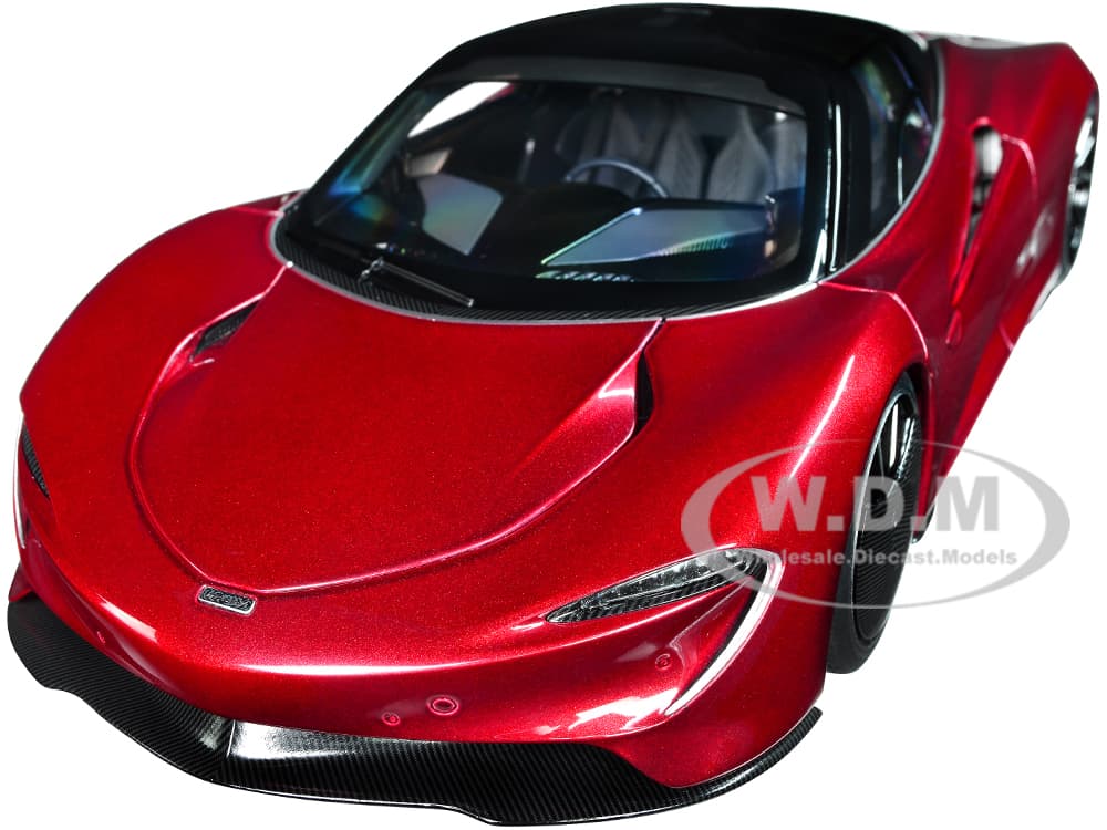 McLaren Speedtail Volcano Red Metallic with Black Top and Suitcase Accessories 1/18 Model Car by Autoart