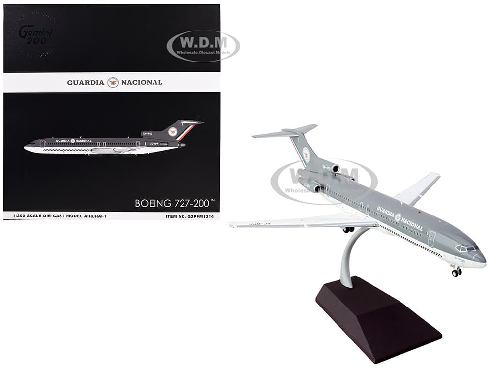Boeing 727-200 Commercial Aircraft "Guardia Nacional (Mexican National Guard)" (XC-NPF) Gray and White "Gemini 200" Series 1/200 Diecast Model Airpla