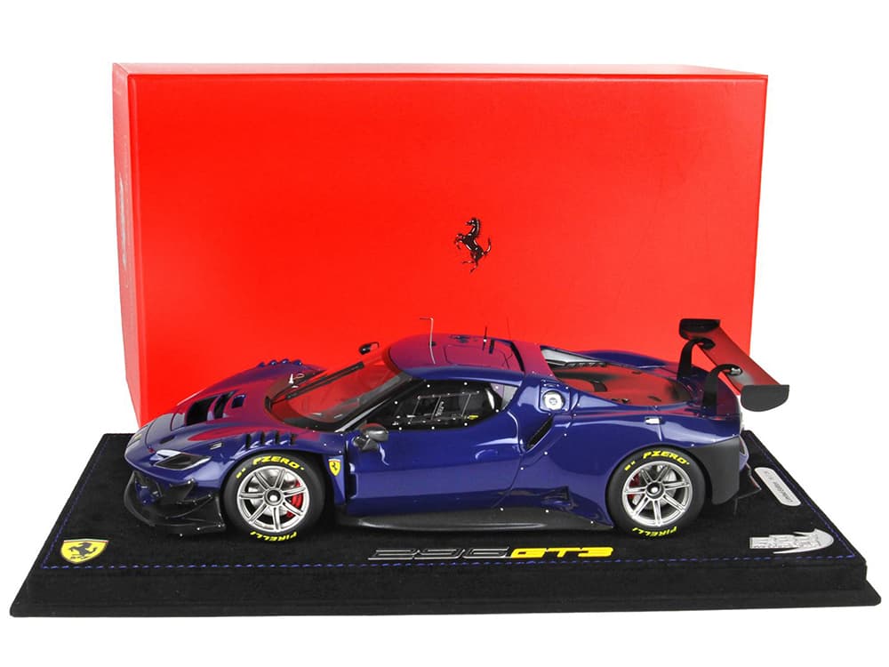 2022 Ferrari 296 GT3 Electric Blue with DISPLAY CASE Limited Edition to 24 pieces Worldwide 1/18 Model Car by BBR