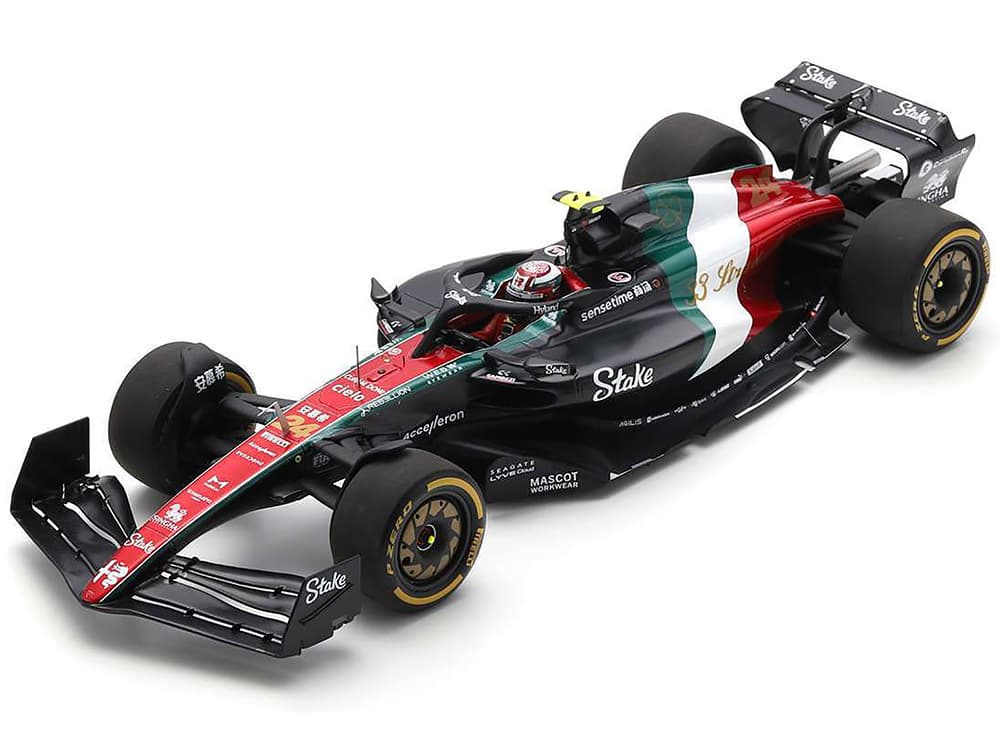 Alfa Romeo C43 24 Zhou Guanyu "F1 Team Stake" Formula One F1 "Italian GP" (2023) and Acrylic Display Case 1/18 Model Car by Spark