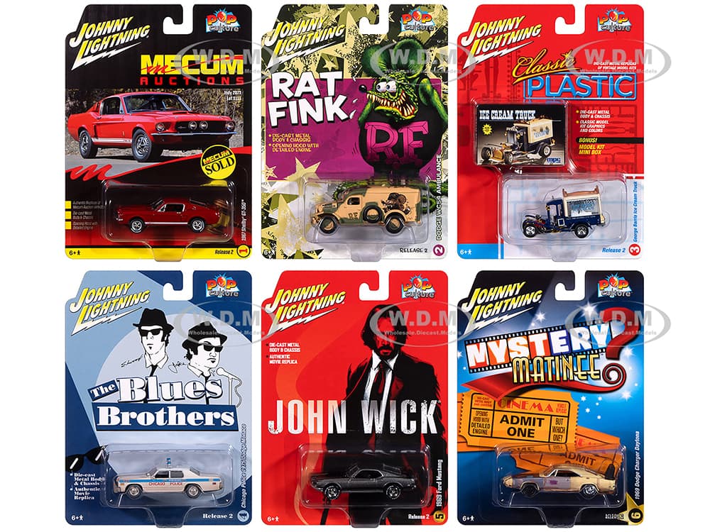 Pop Culture 2024 Set of 6 Cars Release 2 1/64 Diecast Model Cars by Johnny Lightning