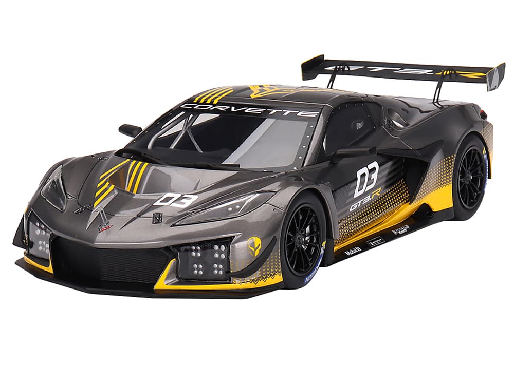 Chevrolet Corvette Z06 GT3.R 03 Gray Metallic with Graphics "Daytona Presentation" (2023) 1/18 Model Car by Top Speed