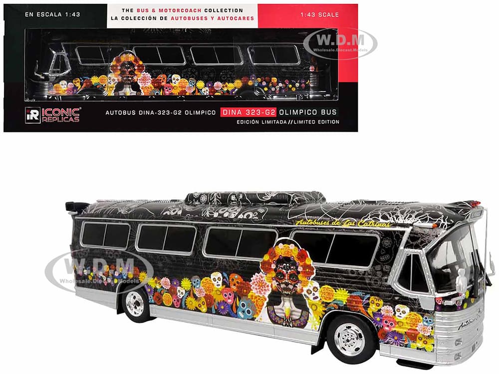 Dina 323 G2 Olimpico Coach Bus "Autobuses de Las Catrinas El Paraiso" Black with Dia de los Muertos Graphics "The Bus &amp; Motorcoach Collection" 1/