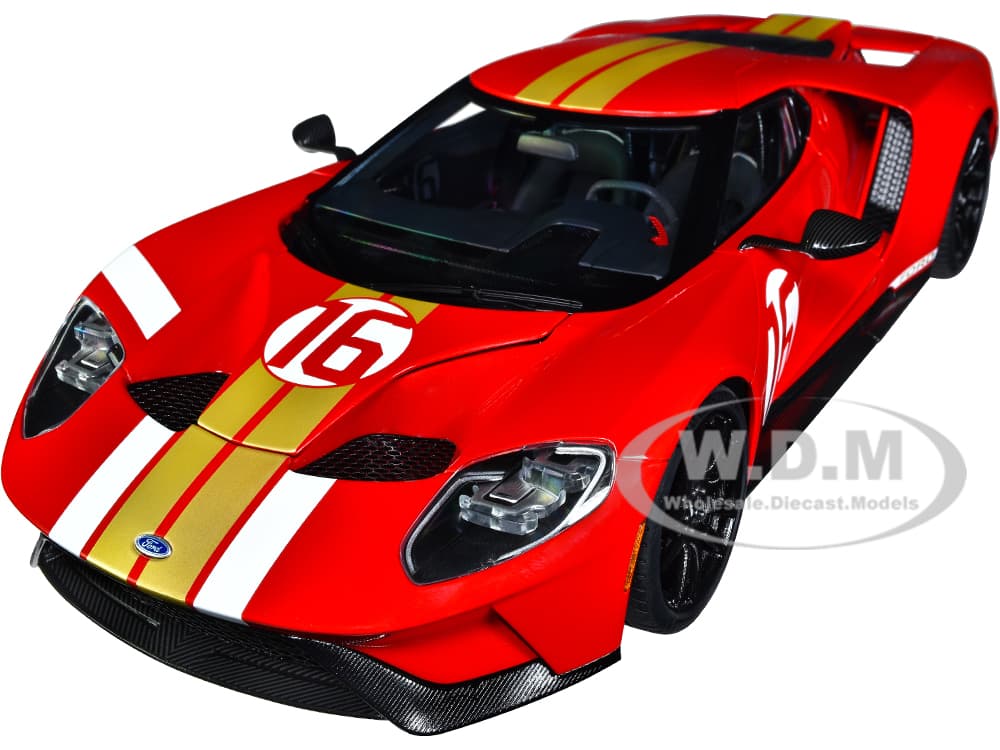 Ford GT Heritage Edition 16 "Alan Mann" Red Metallic with Gold Stripes 1/18 Model Car by Autoart