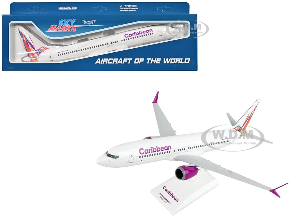 Boeing 737 MAX 8 Commercial Aircraft "Caribbean Airlines" White with Tail Graphics (Snap-Fit) 1/130 Plastic Model by Skymarks