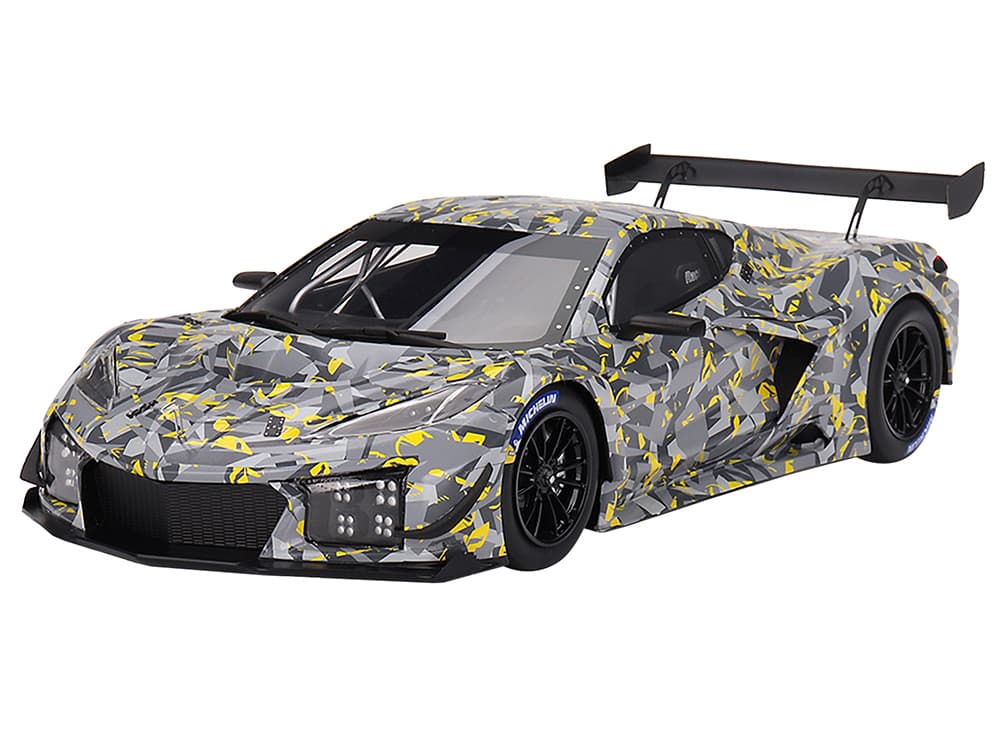 Chevrolet Corvette Z06 GT3.R Gray and Yellow Graphics "Sebring Test Car" (2022) 1/18 Model Car by Top Speed
