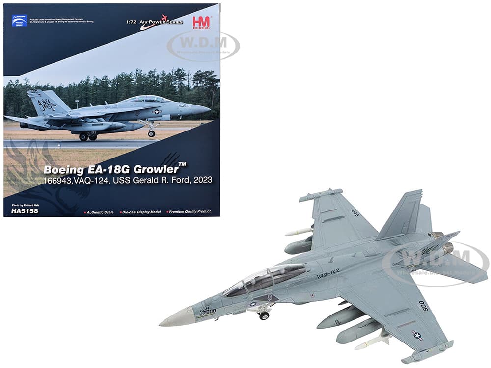 Boeing EA-18G Growler Aircraft "VAQ-142 Gray Wolves USS Gerald R. Ford" (2023) United States Navy "Air Power Series" 1/72 Diecast Model by Hobby Mast