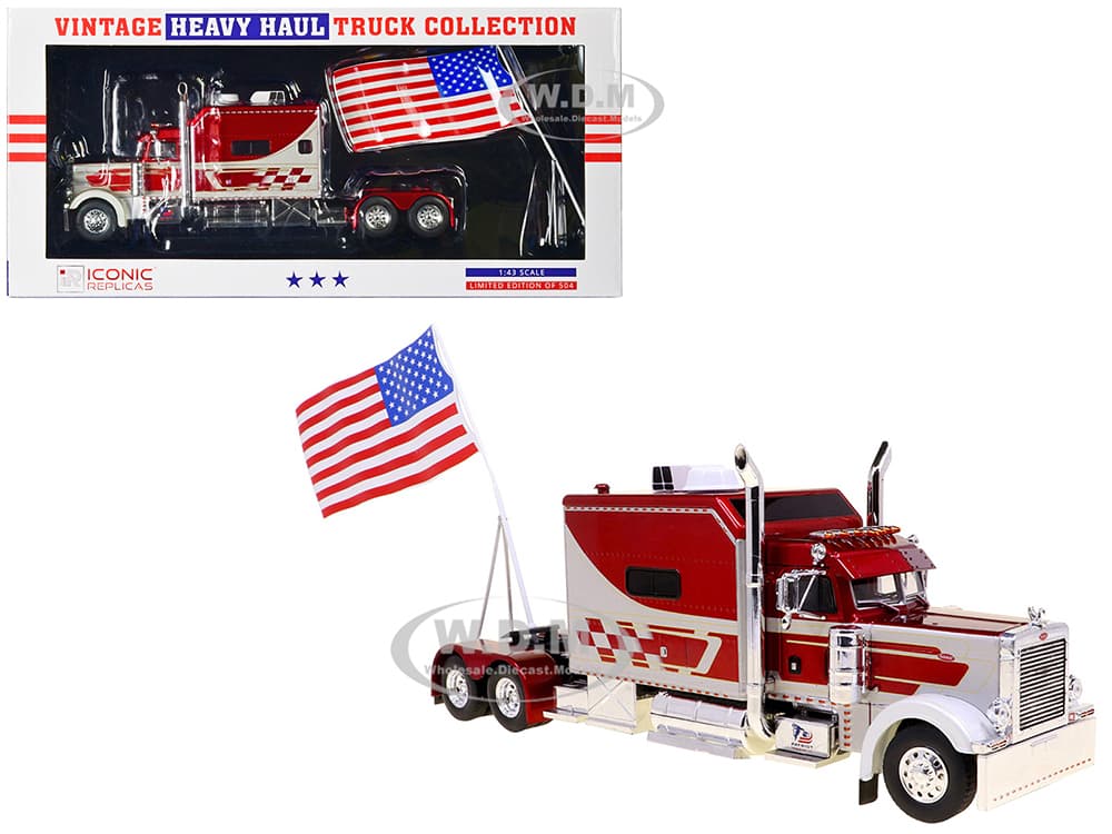 1997 Peterbilt 379 Tractor Truck White and Red Metallic with American Flag Limited Edition to 504 pieces Worldwide "Vintage Heavy Haul Truck Collecti