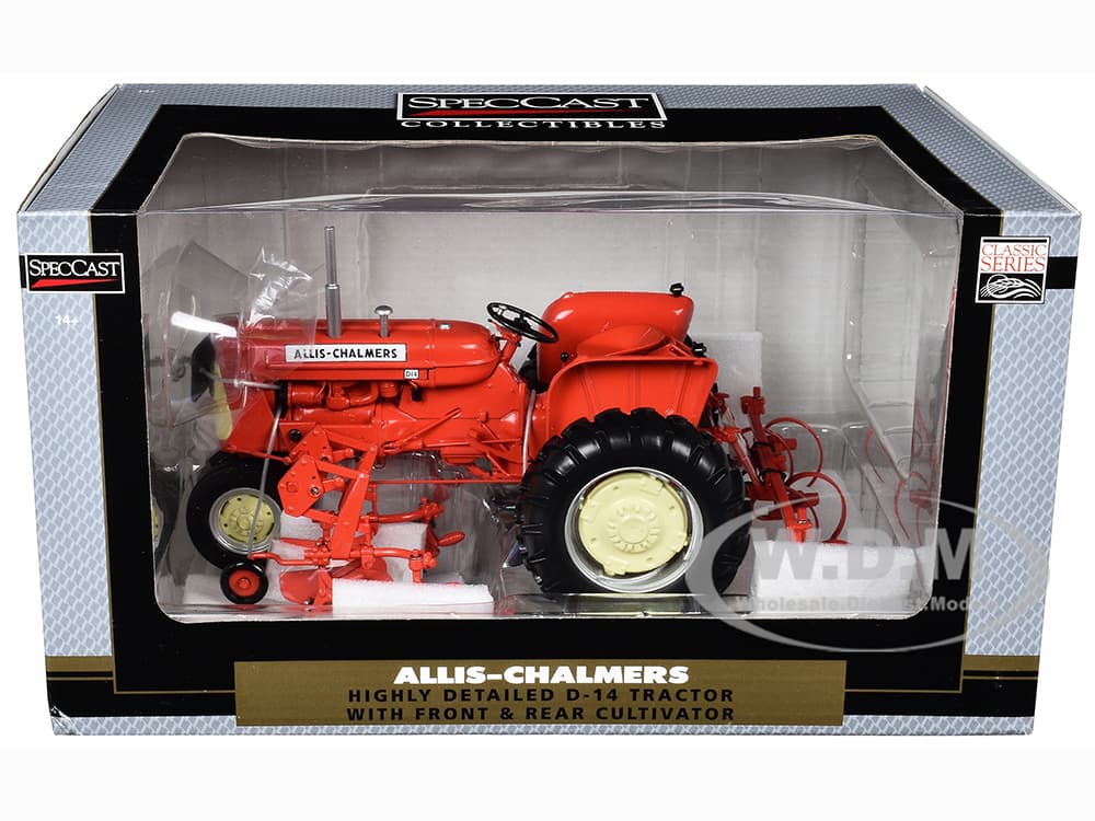 Allis-Chalmers D-14 Tractor with Front and Rear Cultivator Orange "Classic Series" 1/16 Diecast Model by SpecCast