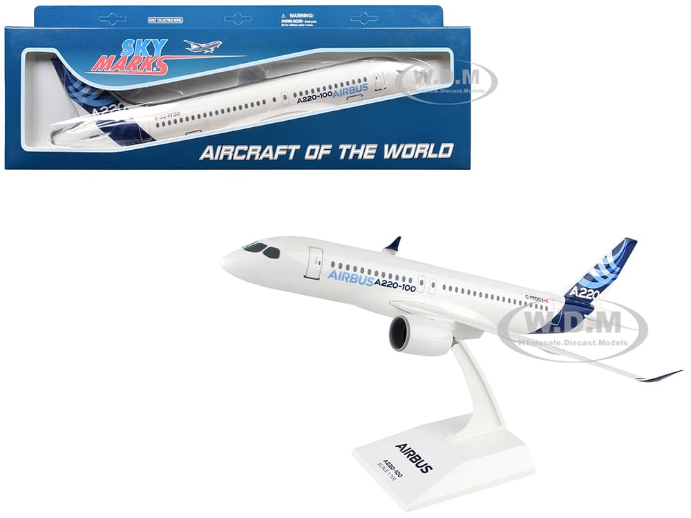 Airbus A220-100 Commercial Aircraft "Airbus Corporate Livery" (C-FFDO) White with Blue Tail (Snap-Fit) 1/100 Plastic Model by Skymarks