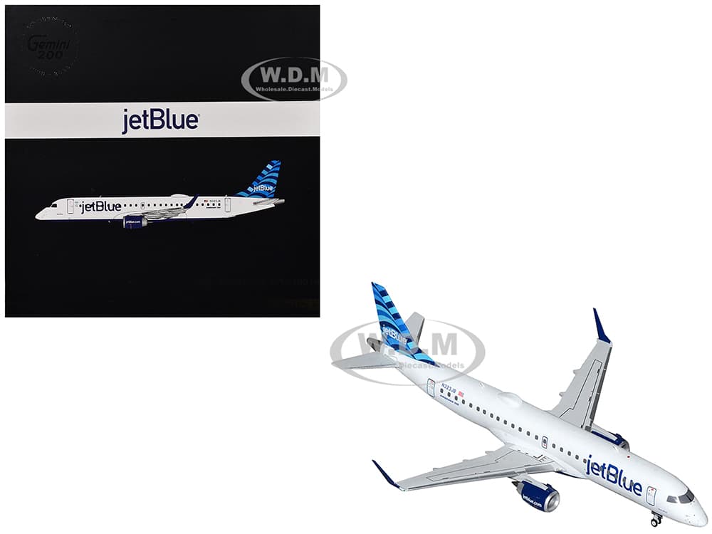 Embraer ERJ-190 Commercial Aircraft "JetBlue Airways" (N323JB) White with Blue Striped Tail "Gemini 200" Series 1/200 Diecast Model Airplane by Gemin