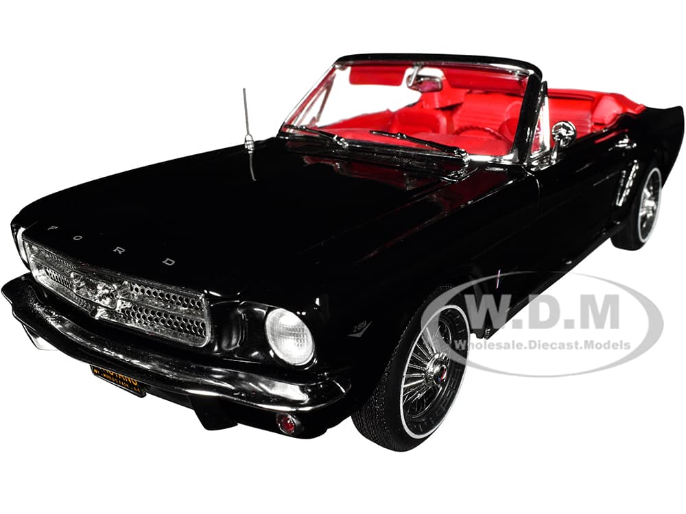1964 1/2 Ford Mustang Convertible Raven Black with Red Interior "American Muscle" Series 1/18 Diecast Model Car by Auto World