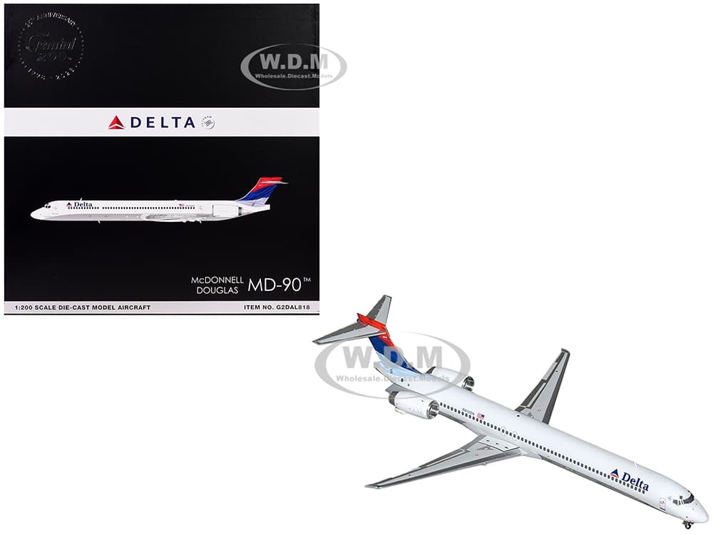 McDonnell Douglas MD-90 Commercial Aircraft "Delta Air Lines" (N910DN) White with Blue and Red Tail "Gemini 200" Series 1/200 Diecast Model Airplane