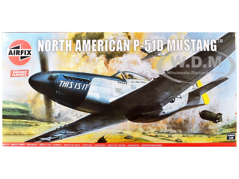 Level 4 Model Kit North American P-51D Mustang Aircraft with 2 Scheme Options 1/24 Plastic Model Kit by Airfix
