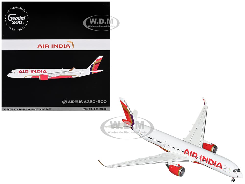 Airbus A350-900 Commercial Aircraft "Air India" (VT-JRH) White with Striped Tail "Gemini 200" Series 1/200 Diecast Model Airplane by GeminiJets