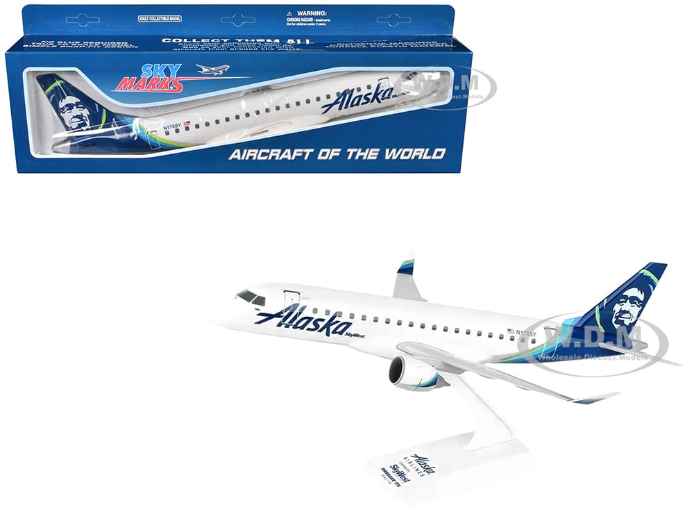 Embraer E175 Commercial Aircraft "Alaska Airlines - SkyWest Airlines" (N170SY) White with Blue Tail (Snap-Fit) 1/100 Plastic Model by Skymarks
