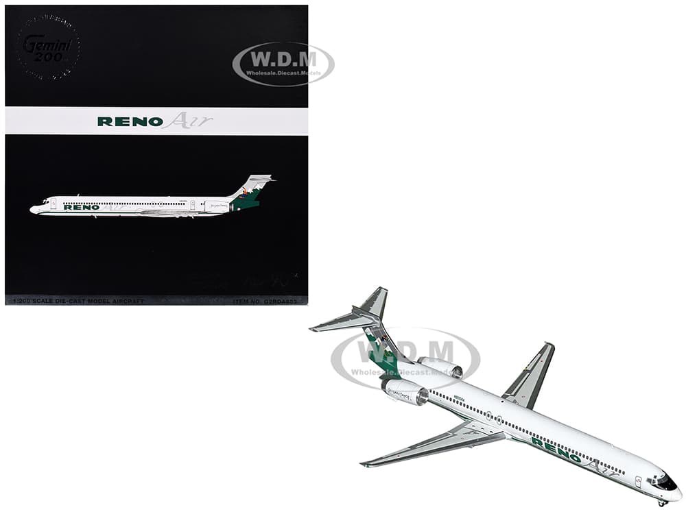 McDonnell Douglas MD-90 Commercial Aircraft "Reno Air" (N905RA) White with Green Tail "Gemini 200" Series 1/200 Diecast Model Airplane by GeminiJets