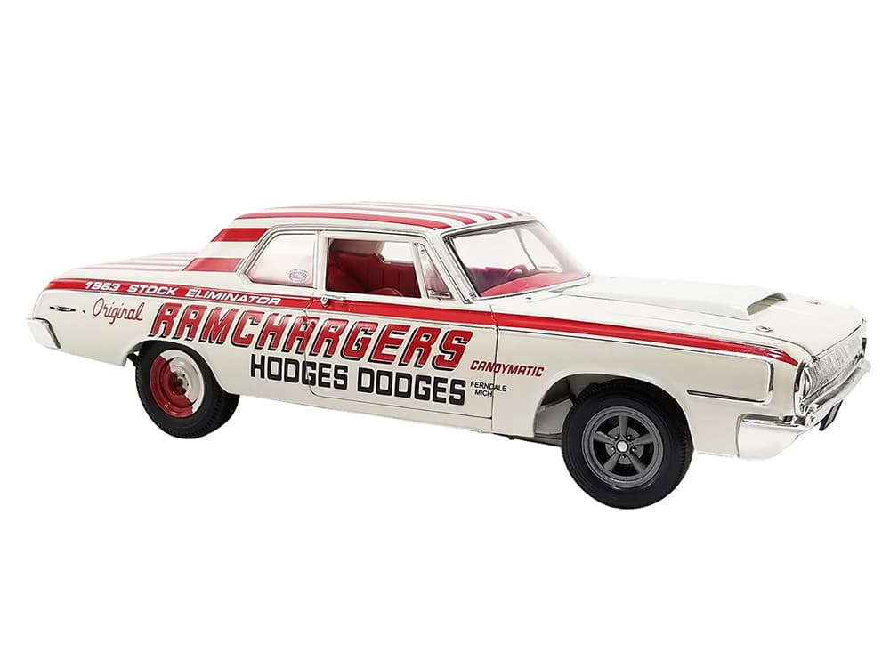 1964 Dodge 330 "Ramchargers" White with Red Graphics and Stripes Limited Edition to 504 pieces Worldwide 1/18 Diecast Model Car by ACME