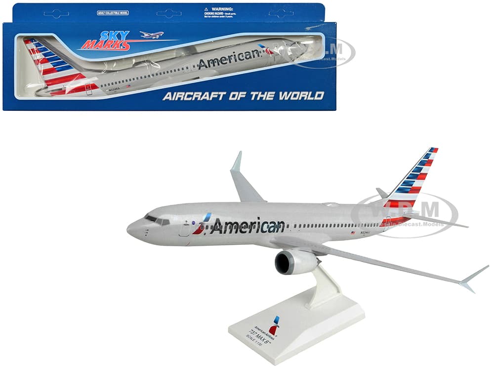 Boeing 737 MAX 8 Commercial Aircraft with Wi-Fi Dome "American Airlines" (N240SY) Gray with Red and Blue Tail (Snap-Fit) 1/130 Plastic Model by Skyma
