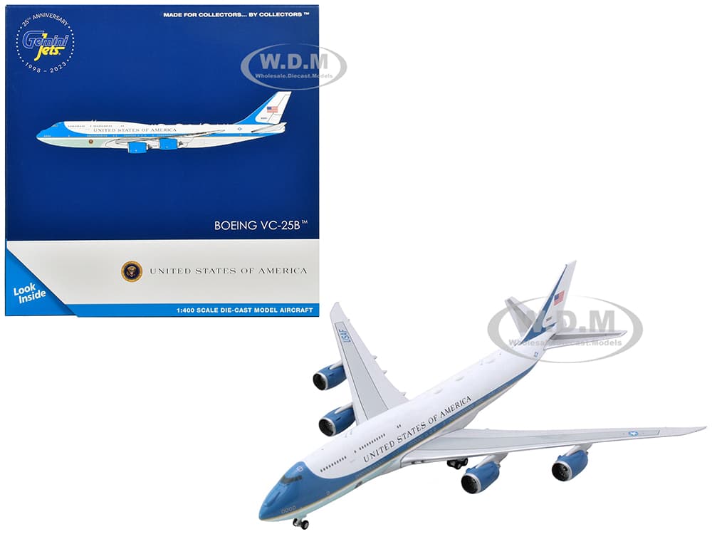 Boeing VC-25B Transport Aircraft "United States of America - Air Force One" (30000) White with Blue Stripes 1/400 Diecast Model Airplane by GeminiJet