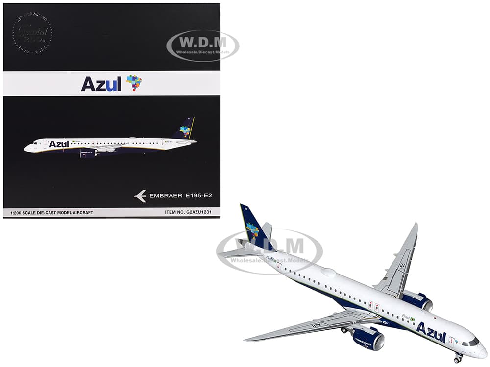 Embraer E195-E2 Commercial Aircraft "Azul Brazilian Airlines" (PS-AEH) White with Blue Tail "Gemini 200" Series 1/200 Diecast Model Airplane by Gemin