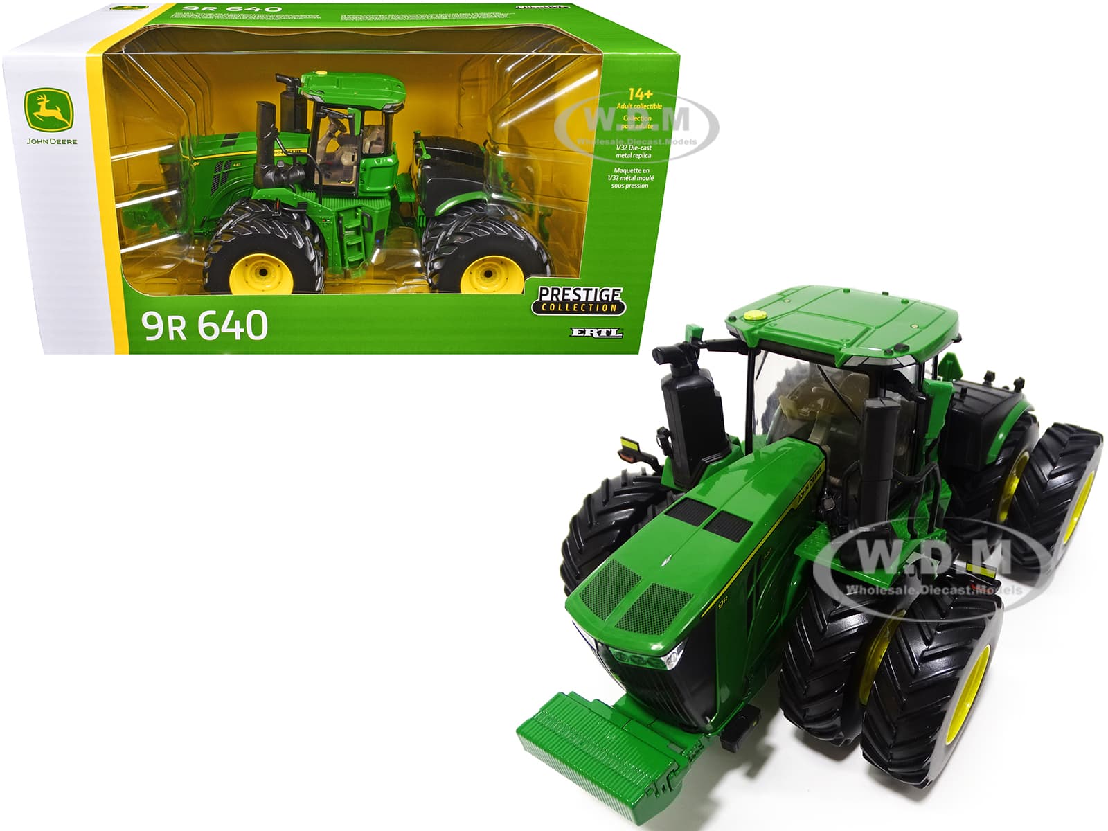 John Deere 9R 640 Tractor with Dual Wheels Green "Prestige Collection" 1/32 Diecast Model by ERTL TOMY