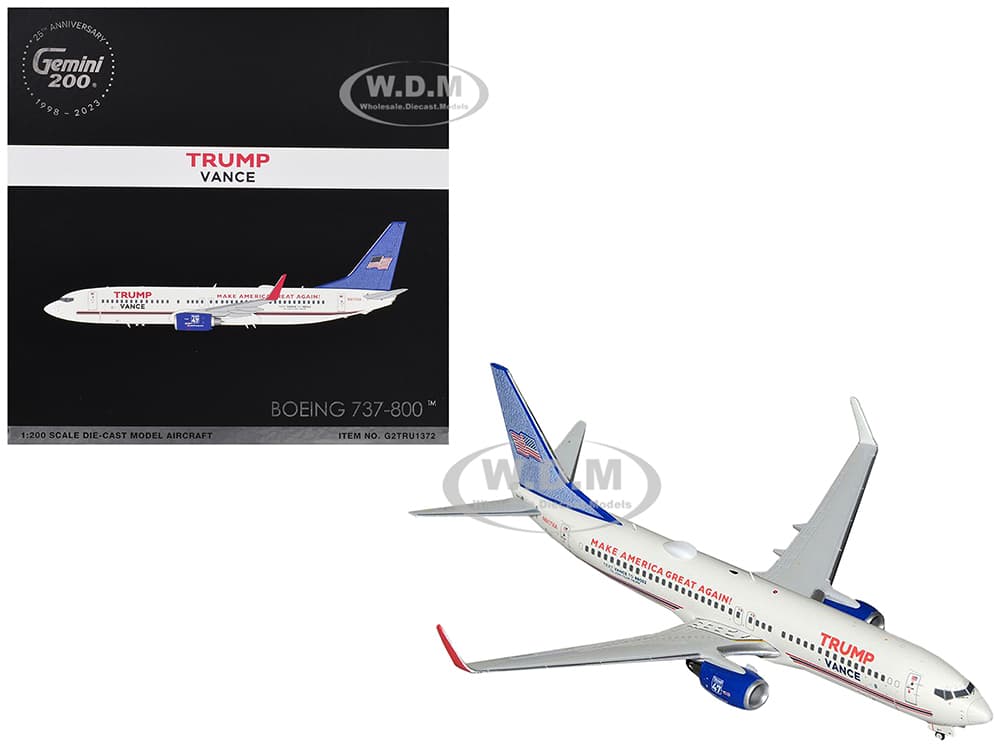 Boeing 737-800 Commercial Aircraft "Trump-Vance Campaign" (N917XA) White with Blue Tail "Gemini 200" Series 1/200 Diecast Model Airplane by GeminiJet