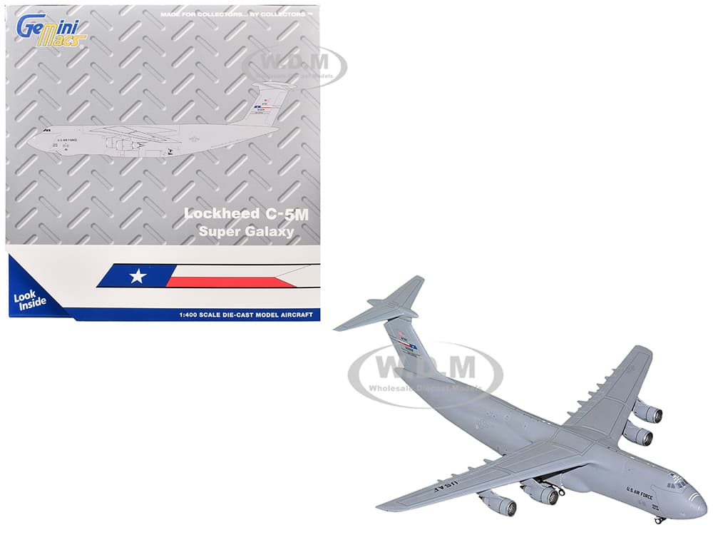 Lockheed C-5M Super Galaxy Transport Aircraft "Lackland Air Force Base" United States Air Force (85-0009) Gray "Gemini Macs" Series 1/400 Diecast Mod