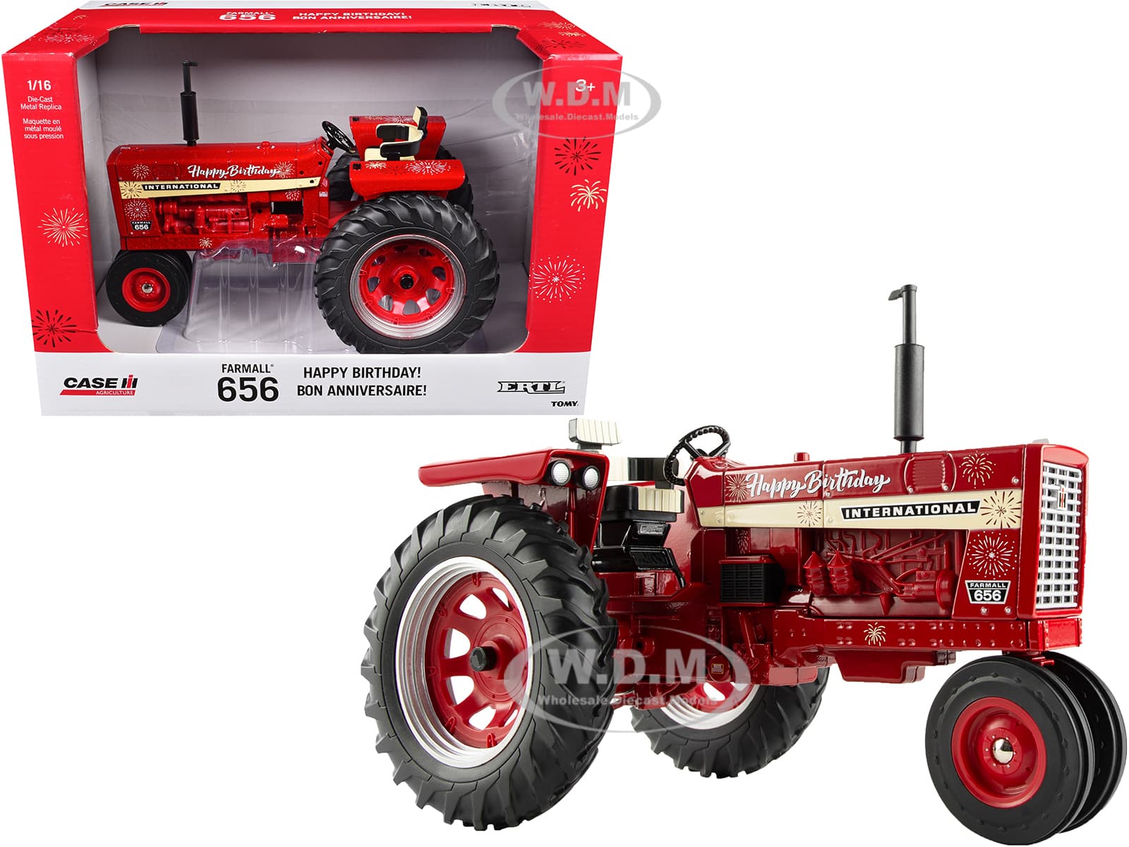 Farmall 656 Narrow Front Tractor "Happy Birthday" Red Metallic "Case IH Agriculture" Series 1/16 Diecast Model by ERTL TOMY