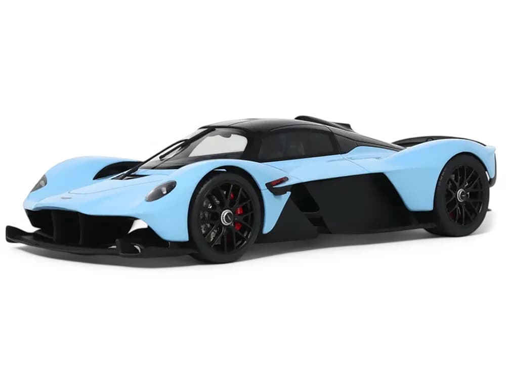 2023 Aston Martin Valkyrie Light Blue with Black Top 1/18 Model Car by GT Spirit
