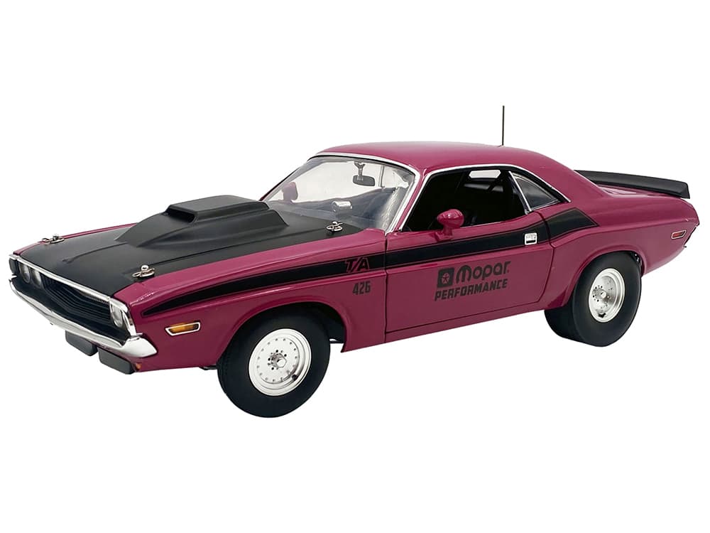 1970 Dodge Challenger T/A Pro Stock "Mopar Performance" Panther Pink with Black Stripes and Black Hood Limited Edition to 350 pieces Worldwide 1/18 D