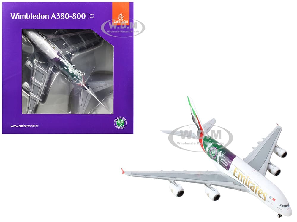 Airbus A380-800 Commercial Aircraft "Emirates Airlines - The Championships Wimbledon 2024" (A6-EOE) White with Graphics 1/400 Diecast Model Airplane