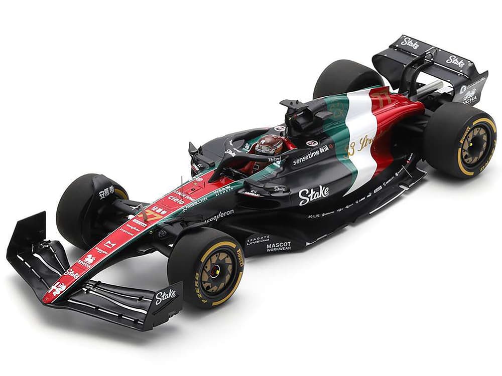 Alfa Romeo C43 77 Valtteri Bottas "F1 Team Stake" Formula One F1 "Italian GP" (2023) and Acrylic Display Case 1/18 Model Car by Spark