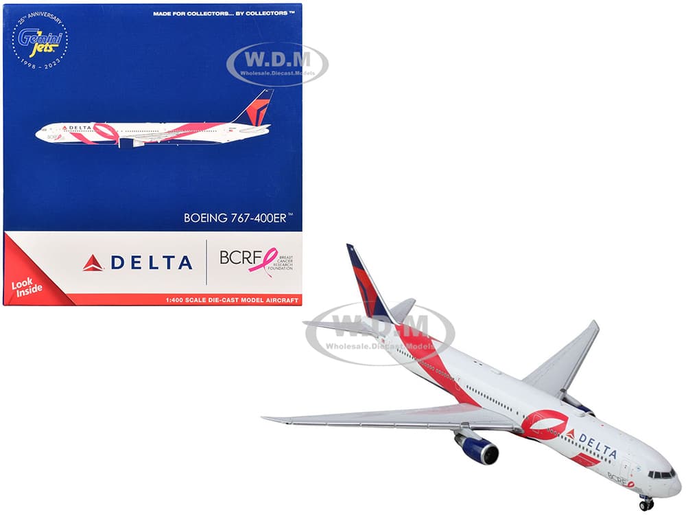 Boeing 767-400ER Commercial Aircraft "Delta Air Lines - Breast Cancer Research Foundation" (N845MH) White with Ribbon Graphics and Red and Blue Tail