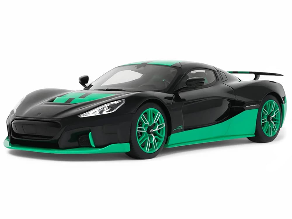 2023 Rimac Nevera Black with Green Stripes 1/18 Model Car by GT Spirit
